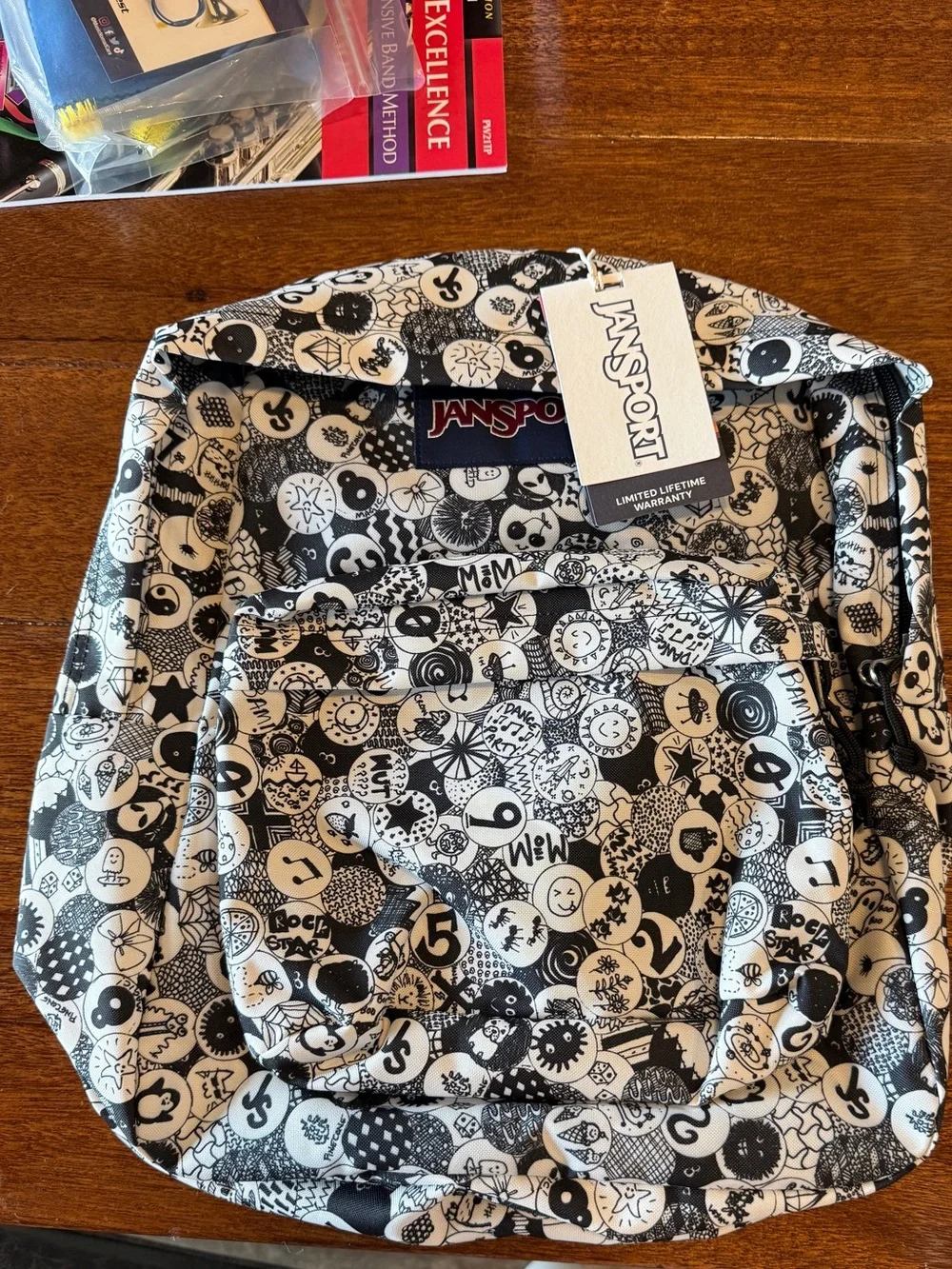JanSport Cross Town Plus Backpack - 15in laptop sleeve, Doodle Dots